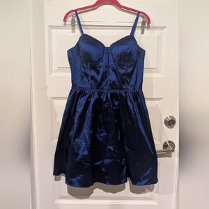 A. Byer Royal Blue Satin Party Dress with Spaghetti Straps